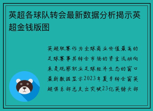 英超各球队转会最新数据分析揭示英超金钱版图